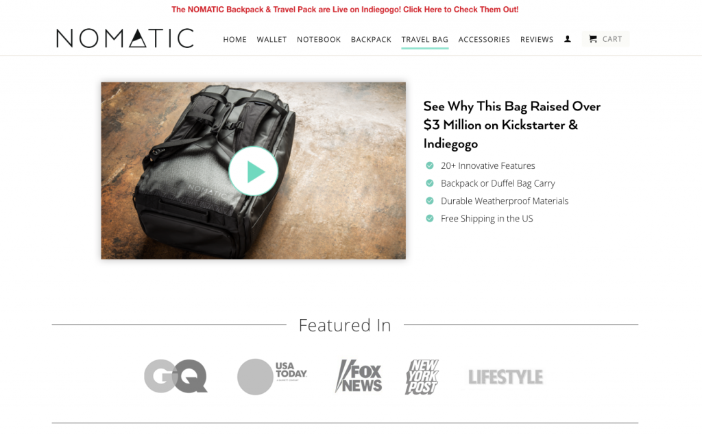 Nomatic Product Landing Page